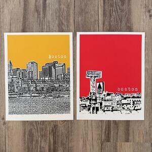 Boston Screenprint Modern Art Print Pair Citco Fenway Boston Harbor 8.5” x 11”